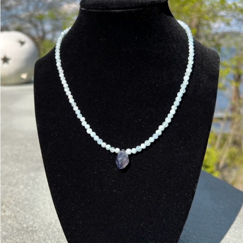 Handmade Crystal Necklace- Aquamarine & lolite Necklace